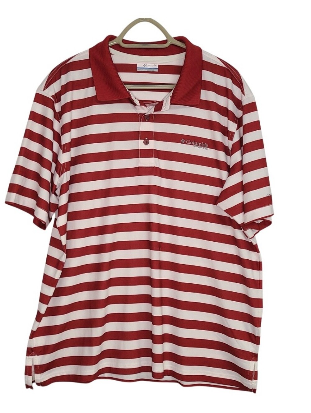 Columbia PFG Red White Striped Omni-Shade Performance Polo Size Large